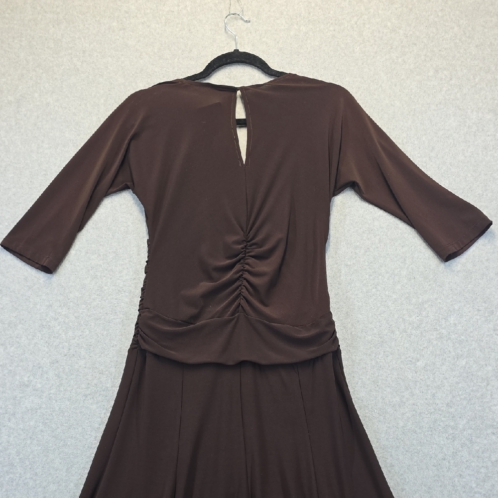 Mesmerize Brown Fit & Flare Midi Dress S NWT 3/4 Sleeve Wrap Style - Picture 8 of 11